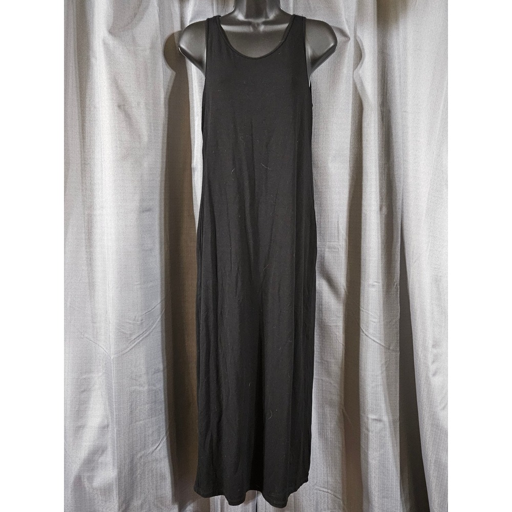 Eileen Fisher Black Viscose Spandex Sleeveless Tank Maxi Dress Small Petite S/P